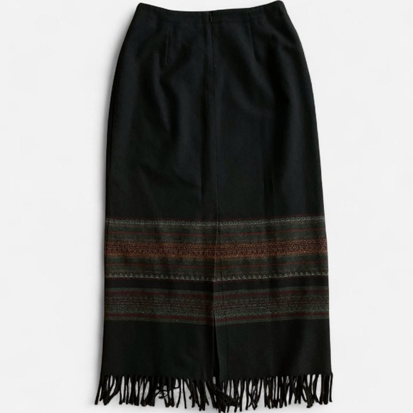 Vintage Michele Black Wool Blend Fringed Midi Skirt - Picture 5 of 6